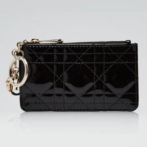 Authentic Christian Dior Black patent carnage Lady Dior Key pouch